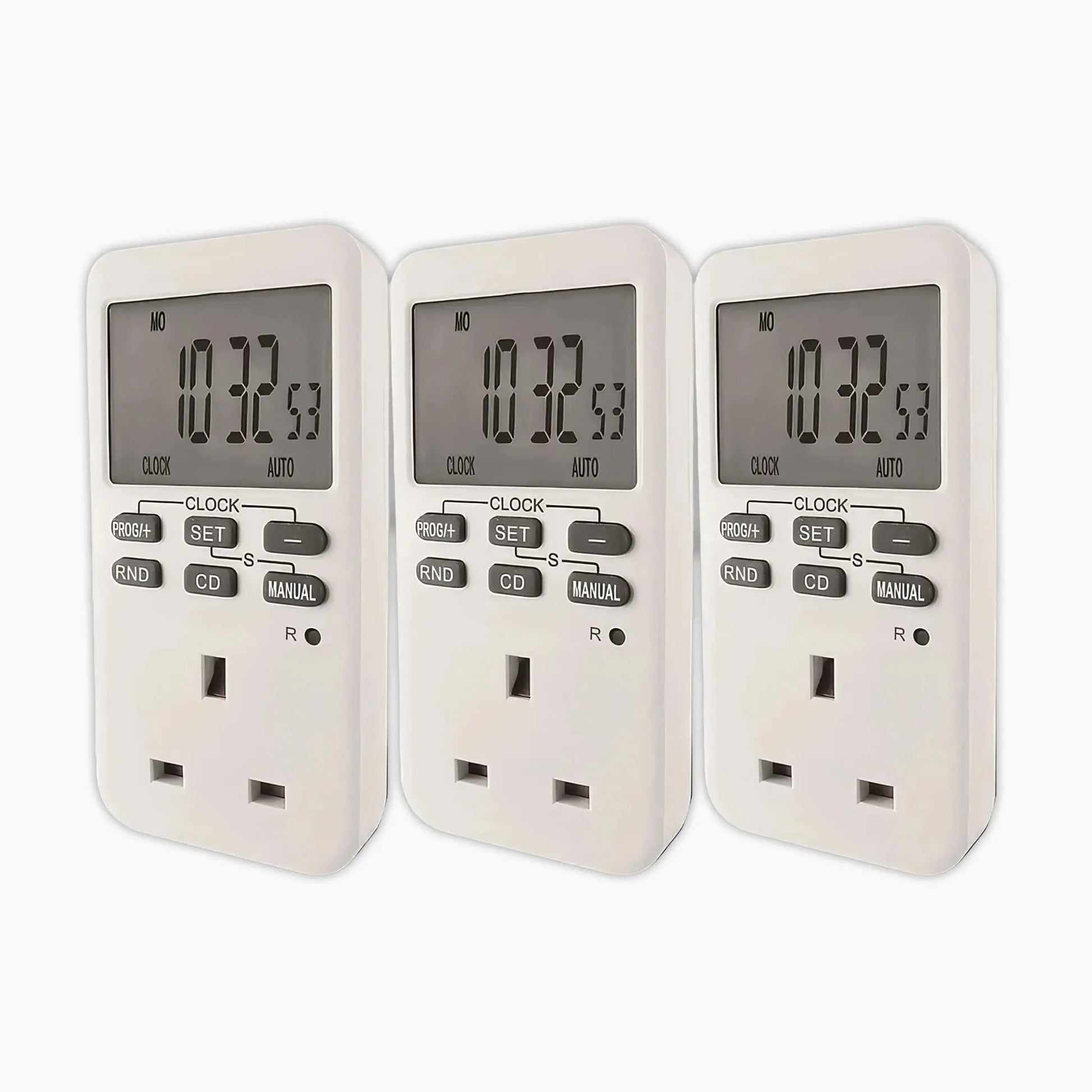 UNI-COM easy read electronic timers angled view (3 pack)
